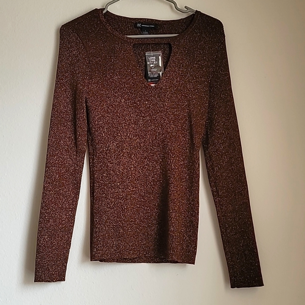 New INC International Concepts Brown Bronze Sweater Size L